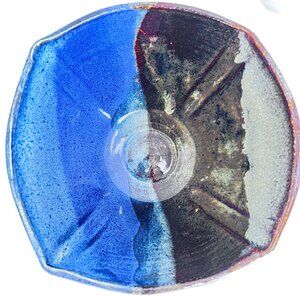 Artisan‎ Signed Studio Pottery Bowl Altered Wheel Thrown Multicolor Drip Glaze A